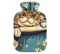 Cartoon Bengal Cats Retro Bathtub hot-Water Bottle with Soft Cover, 1L Water Bag for Neck Shoulder Warmer, Hot and Cold Therapies, bolsas de agua Caliente para Dolores