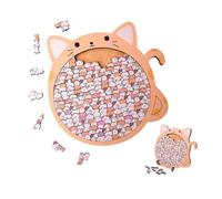 Cartoon Big Mouth Cat Jigsaw Puzzle, Unique Adorable Wooden Cat Shaped Wooden Jigsaw Puzzle Gifts, Cute Animal Decorative for Cats Lovers (Yellow Shape A)