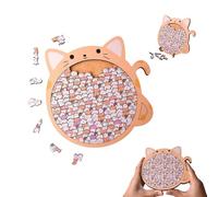 Cartoon Big Mouth Cat Wooden Jigsaw Puzzle, Unique Cat Shaped Irregular Puzzle, Unique Animal Themed Wood Jigsaw Gifts for Dog Lovers
