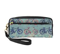Cartoon Bikes Cycling Printed Leather Makeup Bags with Wrist Strap Portable Travel Toiletry Bag Cosmetic Organizer Bag for Women