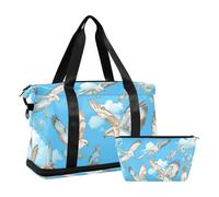 Cartoon Bird Common Buzzard Milk White Weekender Duffel Bag with Wet Pocket Adjustable Strap Gym Sports Carry for Workout Large Capacity for Men Women
