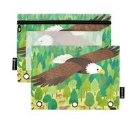 Cartoon Bird Flies Over The Woods Binder with Zipper with Clear Window Large Pencil case Big Capacity Three Ringing Binder for School, Office & Home Multicolored 2 PCS