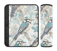 Cartoon Bird Woodpecker Mint Green 2 Pack car seat Shoulder Strap Covers, More Comfort Driving, seat Belts Covers for Van Sedan Auto 10x7.7 in forro para cinturon de segurida