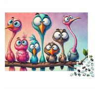 Cartoon Birds Group 1000 Piece Jigsaw Puzzle Bird City Building Cardboard for Adults 18+ Calming Activity 52x38cm/1000pcs