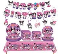 Cartoon Birthday Decoration Kids Party Supplies Birthday Banners Party Tableware Pink Tablecloth Napkins Anime Themed birthday Party Favor for Girls Boys