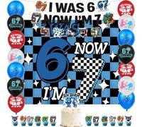 Cartoon Birthday Decorations Set for Kids, Happy Birthday Banner, Background Flag, Cake Toppers & Party Balloons, Complete 6 7 Theme Party Supplies for Boys Girls Birthday.