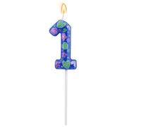 Cartoon Birthday Number Candle, Blue Anime & Hawaiian Themed One 0 1st 2nd 3rd 4th 5th 6th 7th 9th Cake Cupcake Topper with Flower Design for Boys Girls Kids Party Decorations Supplies (Number 1)