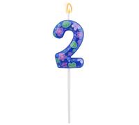 Cartoon Birthday Number Candle, Blue Anime & Hawaiian Themed One 0 1st 2nd 3rd 4th 5th 6th 7th 9th Cake Cupcake Topper with Flower Design for Boys Girls Kids Party Decorations Supplies (Number 2)