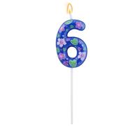 Cartoon Birthday Number Candle, Blue Anime & Hawaiian Themed One 0 1st 2nd 3rd 4th 5th 6th 7th 9th Cake Cupcake Topper with Flower Design for Boys Girls Kids Party Decorations Supplies (Number 6)