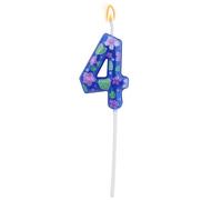Cartoon Birthday Number Candle, Blue Anime & Hawaiian Themed One 0 1st 2nd 3rd 4th 5th 6th 7th 9th Cake Cupcake Topper with Flower Design for Boys Girls Kids Party Decorations Supplies (Number 4)
