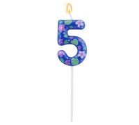 Cartoon Birthday Number Candle, Blue Anime & Hawaiian Themed One 0 1st 2nd 3rd 4th 5th 6th 7th 9th Cake Cupcake Topper with Flower Design for Boys Girls Kids Party Decorations Supplies (Number 5)