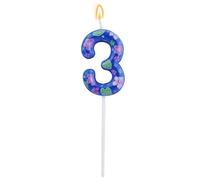 Cartoon Birthday Number Candle, Blue Anime & Hawaiian Themed One 0 1st 2nd 3rd 4th 5th 6th 7th 9th Cake Cupcake Topper with Flower Design for Boys Girls Kids Party Decorations Supplies (Number 3)
