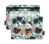 Cartoon Black and White Cool Panda 3 Rings Binder Pencil Pouches with Clear Window Soft Pencil case Big Capacity Three Rings Binder for Storing School Office Supplies Multicolored 2 PCS