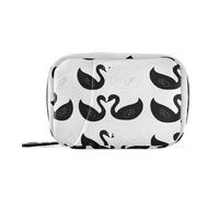 Cartoon Black and White Swan Pattern First aid Bag with Detachable Compartments Reusable 7 Day Pill Organizer for Purse