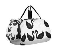 Cartoon Black and White Swan Pattern Girl's Gym Duffel Bag with Shoes Compartment Multifunctional Weekender Overnight Dance Bag for Travel, Sports, Fitness & Workout