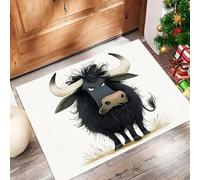Cartoon Black Bull Door Mats 40 X 60 Cm, Washable Indoor Doormat Tpr Non-Slip, Dirt Trapper Front Door Mat Inside, Simple Animals Super Absorbent Entrance Rug For Entryway, Pets And Dogs - White
