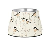 Cartoon Black-Capped Chickadee Birds White Bowl for Pets Non Slip Stainless Steel Pets Bowl Stand for Slow Feed Cats Slow Down Eating