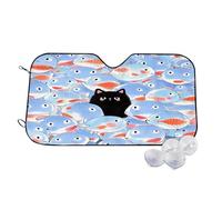 Cartoon Black Cat Among Fish Wind Sun Shade for Car Sun Visor Foldable Vehicle Sunshade 27.5×51.2 Inch