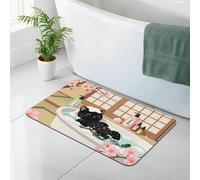 Cartoon Black Cat Bathing 20x47 Inch Non Slip Diatomaceous Earth Bath Home Floor Mat, Easy To Clean Decorative Carpet, Perfect Match Bedroom, Entry Door, Bathroom, Balcony, Living Area
