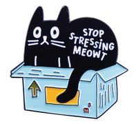 Cartoon Black Cat Enamel Pin Stop Stressing Meowt Cat Brooch Cartoon Animal Metal Lapel Pin Badge for Clothing Backpacks Caps Bags DIY Decoration Gift