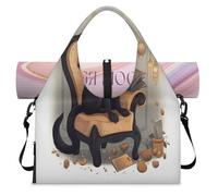 Cartoon Black Cat Sports Duffle Bag with Shoe Compartment Weekend Overnight Bags Tote Cabin Luggage Bag for Gym Yoga Travel