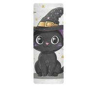 Cartoon Black Cat Sticker folding yoga mat travel for pilates printed, non slip, yoga towel mat with bag tapete para ejercicio 71x26 inches