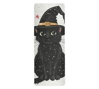 Cartoon Black Cat Sticker yoga travel mat for women printed, non slip, yoga mat towel non slip with bag tapete para ejercicio 71x26 inches