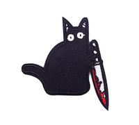 Cartoon Black Cat with Knife Embroidery Cloth Sticker DIY Back Glue Patch Sticker Creative Black Cat Print Sticker Cartoon Clothes Patch Suitable for Jacket Backpack