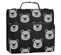 Cartoon Black White Bear Cute 1.5 Inch 3 Rings Binder with Zipper with Shoulder Strap & Handle Includes Zip Pocket Document Binder Organizer Suitable for Middle School