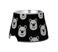Cartoon Black White Bear Cute Dogs Food Bowls with Stand Stainless Steel Cats Basic Bowls for Slow Feed Dogs Whisker Fatigue