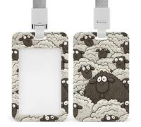 Cartoon Black White Sheep Badge Holder with Lanyard - Waterproof Hard Plastic ID Card Holder Professional Name Tag Vertical ID Card Name Badge for Office Nurse Doctor Teacher