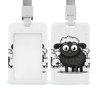 Cartoon Black White Sheep Badge Holders with Push-Pull Slot&Lanyard Waterproof Plastic Vertical Work ID Card Holder Portable Travel Document Protector Detachable Card Protector