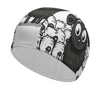 Cartoon Black White Sheep Bathing Cap High Elasticity Swimming Caps Fit Both Long Hair Short Hair Comfortable Large Shower Cap for Drag Reduction and Hair Protection
