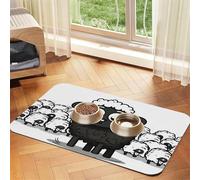 Cartoon Black White Sheep Dog Food Mats for Floors, 16x24 Inch Non-Slip Super Absorbent Pet Food Mat, Dishwasher Dog Mat for Food and Water, Cute Quick Dry Pet Feeding Mat for Dogs Puppy Cats