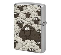 Cartoon Black White Sheep Lighter Case Metal Protective Cover with Double-Sided Art Design, Cool Lighters Pouch Shockproof Lighter Cover for Men Women Gifts, Lighters Not Included