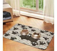 Cartoon Black White Sheep Pet Feeding Mat Absorbent Pu Leather Dog Cat Food Mats Contain Spills Protects Floors, Anti-Slip Rubber Backing Dog Bowl Mats Easy Clean Pet Placemats 30x45cm