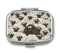 Cartoon Black White Sheep Pill Box 2 Compartment - Small Metal Medicine Organizer Portable Pill Case for Purse Pocket Travel Vitamin Organizer for Men Women, BPA-Free