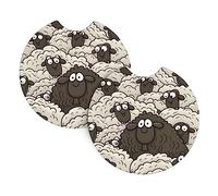 Cartoon Black White Sheep Printed Car Cup Holder Coasters 2 Pack Universal Auto Anti Slip Insert Coasters Neoprene Car Cup Mat with A Finger Notch Car Accessories