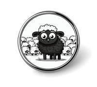 Cartoon Black White Sheep Round Badge 25mm/1 Inch Metal Buttons Round Badge Pin Button Parts Classic Pin Holders Buttons for Shirts Clothes Individualistic Brooch