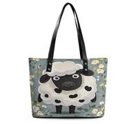 Cartoon Black White Sheep Tote Bag Large Soft Leather Purse with Zipper Lightweight Ladies Shoulder Handbag