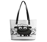 Cartoon Black White Sheep Tote Bag Large Soft Leather Purse with Zipper Lightweight Ladies Shoulder Handbag