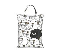 Cartoon Black White Sheep Travel Laundry Bag Large Waterproof Dirty Clothes Bag with Zipper Reusable Washable Storage Bag with Handle for Gym Beach Travel