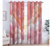 Cartoon Blackout Curtains for Bedroom living Room, Boys Girls Cute Sky Clouds Stars Curtain 39 x 43, 43 Inch Drop Curtains 2 Panels Set, Thermal Eyelet Drapes Window Treatments