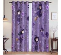 Cartoon Blackout Curtains For Bedroom,Purple Cute Flowers Witch Grommet Window Eyelet Drapes,66 x 90 Inch(168cm x 230 cm) Drop 2 Panels