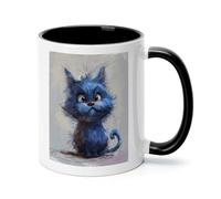 Cartoon Blue Cat Ceramic Coffee Mug with Handle 11 Ounces, Porcelain Mug Coffee Cup Tea Mug Water Cup Ideal for Coffee,Tea,Latte,Cappuccino,Microwave & Dishwasher Safe Unique Gift Cup