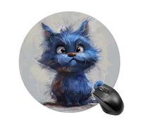 Cartoon Blue Cat Round Mouse Pad, Non-Slip Rubber Base Waterproof Washable, Computer Mouse Mat for Office Gaming Studying, Premium-Textured Durable Portable Circle Mousepad for Desktop PC Notebook
