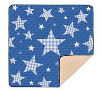 Cartoon Blue Checkered Plaid Stars Soft Foam Baby Play mat Activity Gym for Floor Comfortable Foldable Baby Kick Crawling Mat for Baby Toddler Infant, 50'' x 50''tapete para juegos de
