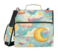 Cartoon Blue Moon Cloud Stars 3 Rings Office Binder Organizer with Handle Includes Zip Pocket Portfolio Binder for Middle Student