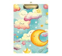 Cartoon Blue Moon Cloud Stars Acrylic Slim Metal clipboard Standard Letter A4 Size Waterproof for Clip Board Teacher Gold 12x9in Tabla para escribir