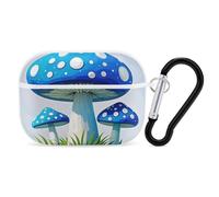 Cartoon Blue Mushroom AirPods Pro Case Cover with Keychain Ring PC Hard Shell Protective Case for AirPods Pro 2nd for Women Men Generation Easy Open Full Drop Protection Cover White-Style